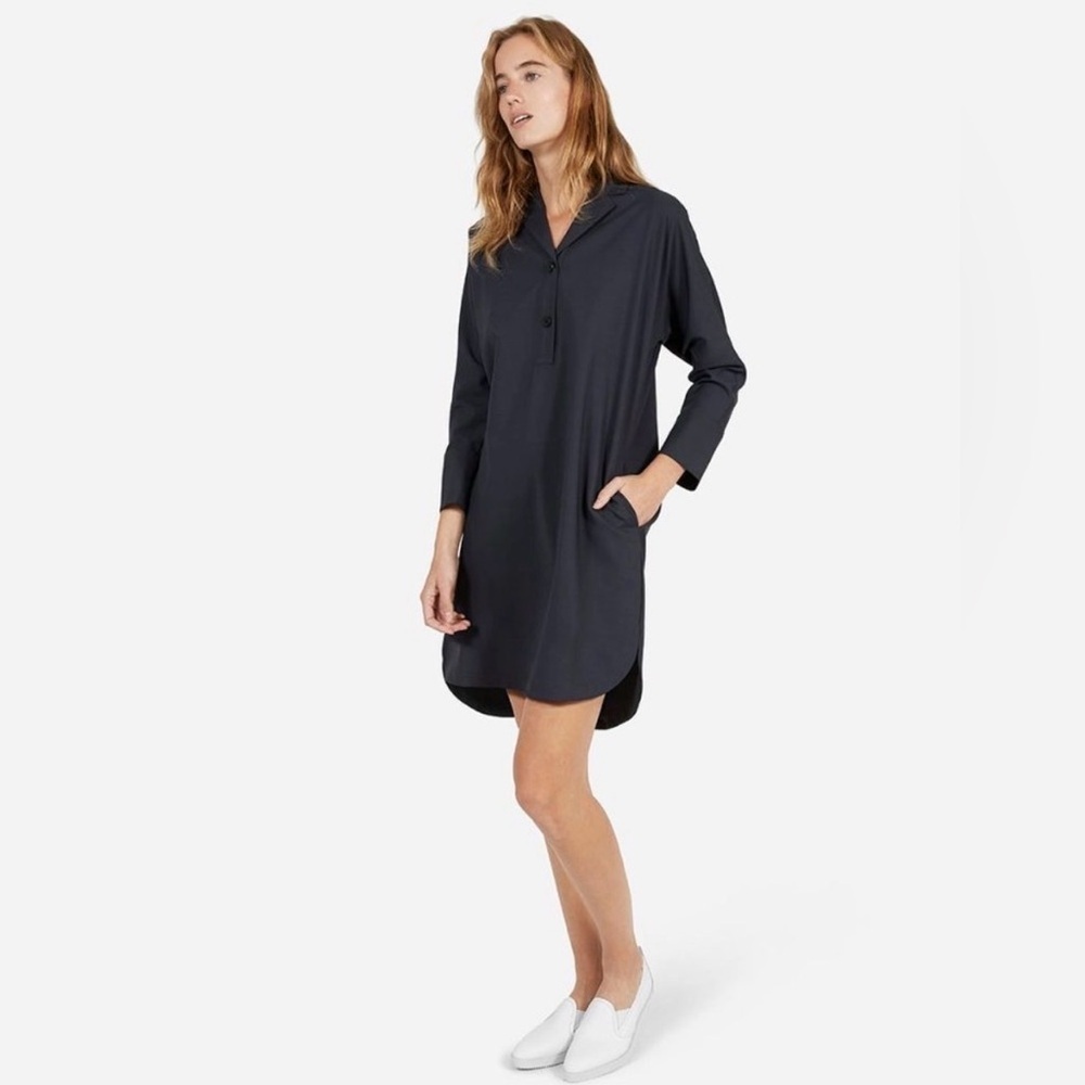 Everlane Navy Shirt Dress Long Sleeve Pocketed Minimalist